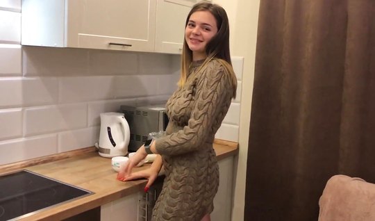 Russian girl lowered a dress for homemade porn on camera with her fiance